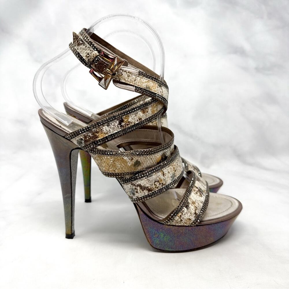 Rene Caovilla Vintage Y2K Platform Ankle Wrap Strappy Sandal Heels Rhinestone - Picture 3 of 16
